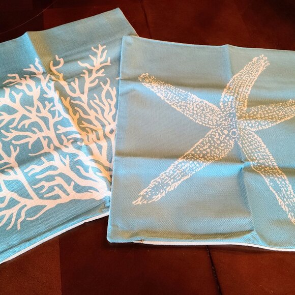 Beach Pillow Covers Cases Set Coastal Cottage Nautical Decor Starfish Decoration - Picture 6 of 9